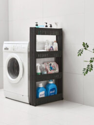 Hygrad Built to Survive Slim Slide Out Kitchen Trolley Rack Holder Storage Shelf Organiser Moving Wall Cabinets Tower Holder Rack On Wheels 4 Tier - Black - thumbnail 4