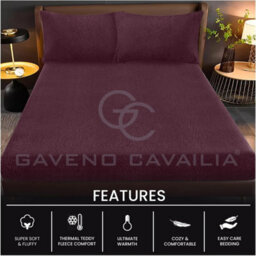 Gc Gaveno Cavailia Teddy Bear Plain Fitted Sheet King Aubergine Fleece Thermal Warm Super Soft & Warm Fluffy Fitted Bed Sheet - thumbnail 2