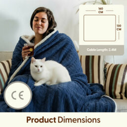 Keplin Large Electric Heated Throw Blanket , Machine Washable Fleece Wool Duvet, Overblanket, 1 Year Warranty, Navy/cream Jacquard - thumbnail 2