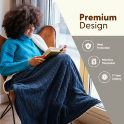 Keplin Large Electric Heated Throw Blanket , Machine Washable Fleece Wool Duvet, Overblanket, 1 Year Warranty, Navy/cream Jacquard - thumbnail 3