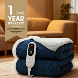 Keplin Large Electric Heated Throw Blanket , Machine Washable Fleece Wool Duvet, Overblanket, 1 Year Warranty, Navy/cream Jacquard - thumbnail 8