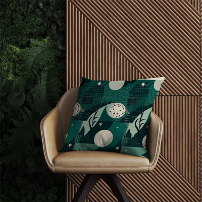 Warren Reed Designer Abstact Green Cream Moon And Stars Outdoor Cushion 60Cm X 60Cm