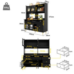 Btm 145X39X171Cm Storage Cabinet With Changhong Glass, Wine Glass Holder, Multilayer Storage, Black Or Gold - thumbnail 5