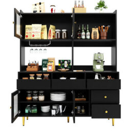 Btm 145X39X171Cm Storage Cabinet With Changhong Glass, Wine Glass Holder, Multilayer Storage, Black Or Gold - thumbnail 9