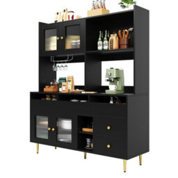 Btm 145X39X171Cm Storage Cabinet With Changhong Glass, Wine Glass Holder, Multilayer Storage, Black Or Gold - thumbnail 8