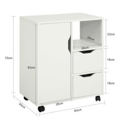 Sobuy Fbt105-W, Printer Cabinet With 2 Drawers And 1 Door Under Desk Storage On Wheels Mobile Filing Cabinet, White - thumbnail 3