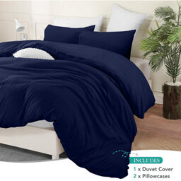 Bedlooms Navy Cotton Duvet Cover Set, Breathable & Anti-Allergic Bedding Pack, Super King 260X220Cm - thumbnail 2