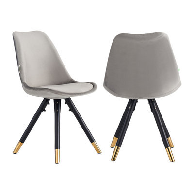 Life Interiors Set Of 2 Grey Sofia Ergonomic Modern Dining Chairs Upholstered In Velvet Metal Legs With Gold & Tips - image 1