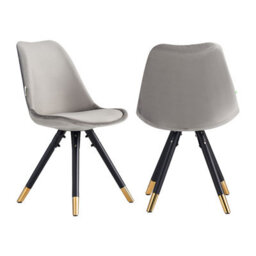 Life Interiors Set Of 2 Grey Sofia Ergonomic Modern Dining Chairs Upholstered In Velvet Metal Legs With Gold & Tips - thumbnail 1