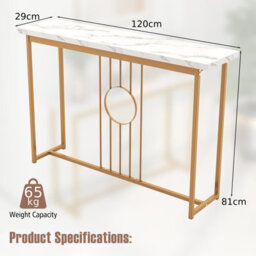 Costway 120Cm Narrow Console Table Faux Marble Sofa Side Table W/ Metal Frame-Golden - thumbnail 3