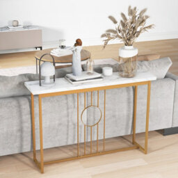 Costway 120Cm Narrow Console Table Faux Marble Sofa Side Table W/ Metal Frame-Golden - thumbnail 4