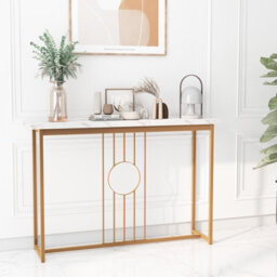 Costway 120Cm Narrow Console Table Faux Marble Sofa Side Table W/ Metal Frame-Golden - thumbnail 5