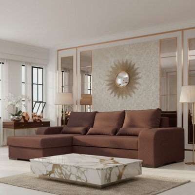Virago Living Room Corner Sofa Bed Polyurethane Foam Wave Spring Wooden Legs Loose Cushions 285X165X90Cm Brown Left - image 1