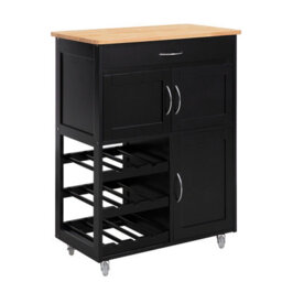 Sobuy Fkw45-Sch, Kitchen Storage Trolley Serving Trolley Kitchen Storage Cabinet With Rubber Wood Worktop, Black,w67Xd37.5Xh86.5