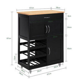 Sobuy Fkw45-Sch, Kitchen Storage Trolley Serving Trolley Kitchen Storage Cabinet With Rubber Wood Worktop, Black,w67Xd37.5Xh86.5 - thumbnail 3