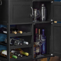 Sobuy Fkw45-Sch, Kitchen Storage Trolley Serving Trolley Kitchen Storage Cabinet With Rubber Wood Worktop, Black,w67Xd37.5Xh86.5 - thumbnail 5