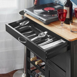 Sobuy Fkw45-Sch, Kitchen Storage Trolley Serving Trolley Kitchen Storage Cabinet With Rubber Wood Worktop, Black,w67Xd37.5Xh86.5 - thumbnail 9
