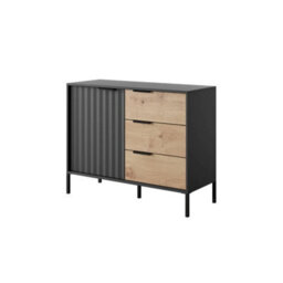 Arte Rave D Contemporary Sideboard Cabinet 1 Hinged Doors 1 Shelf 3 Drawers Black & Oak Artisan Effect (H)820mm (W)1030mm (D)400mm - thumbnail 1