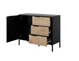 Arte Rave D Contemporary Sideboard Cabinet 1 Hinged Doors 1 Shelf 3 Drawers Black & Oak Artisan Effect (H)820mm (W)1030mm (D)400mm - thumbnail 2
