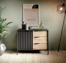 Arte Rave D Contemporary Sideboard Cabinet 1 Hinged Doors 1 Shelf 3 Drawers Black & Oak Artisan Effect (H)820mm (W)1030mm (D)400mm - thumbnail 5