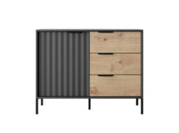 Arte Rave D Contemporary Sideboard Cabinet 1 Hinged Doors 1 Shelf 3 Drawers Black & Oak Artisan Effect (H)820mm (W)1030mm (D)400mm - thumbnail 3