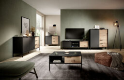 Arte Rave D Contemporary Sideboard Cabinet 1 Hinged Doors 1 Shelf 3 Drawers Black & Oak Artisan Effect (H)820mm (W)1030mm (D)400mm - thumbnail 6
