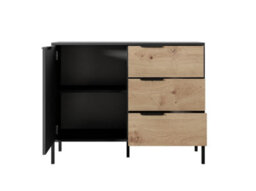 Arte Rave D Contemporary Sideboard Cabinet 1 Hinged Doors 1 Shelf 3 Drawers Black & Oak Artisan Effect (H)820mm (W)1030mm (D)400mm - thumbnail 4
