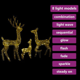 Berkfield Acrylic Reindeer Family Christmas Decoration 300 Led Warm White - thumbnail 4
