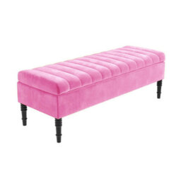 Safar 120Cm Ottoman Storage Bench - Plush Velvet Shoe Bench - Pink Lined Upholstery Storage Footstool - thumbnail 4