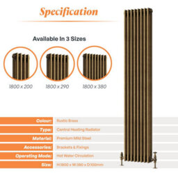 Plum&clay Corwin Rustic Brass Triple Column Vertical Traditional Cast Iron Style Radiator (W)380mm (H)1800mm - thumbnail 3