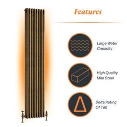 Plum&clay Corwin Rustic Brass Triple Column Vertical Traditional Cast Iron Style Radiator (W)380mm (H)1800mm - thumbnail 4