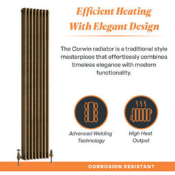 Plum&clay Corwin Rustic Brass Triple Column Vertical Traditional Cast Iron Style Radiator (W)380mm (H)1800mm - thumbnail 2