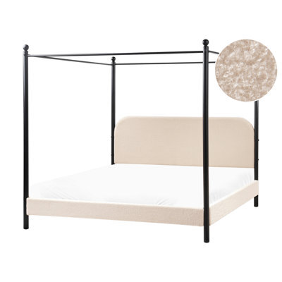 Beliani Four Poster Bed Boucle Dannemois 180 X 200 Cm (Eu Super King) Beige - image 1