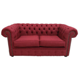 Chesterfield Original 2 Seater Sofa Settee Charles Wine Red Linen Fabric In Classic Style - thumbnail 1