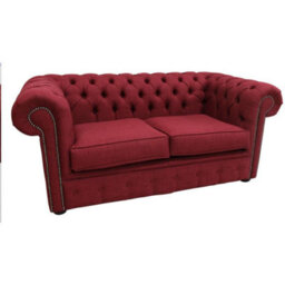 Chesterfield Original 2 Seater Sofa Settee Charles Wine Red Linen Fabric In Classic Style - thumbnail 3