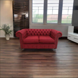 Chesterfield Original 2 Seater Sofa Settee Charles Wine Red Linen Fabric In Classic Style - thumbnail 2
