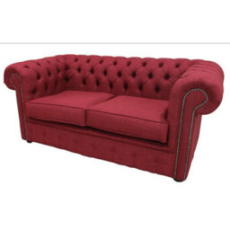 Chesterfield Original 2 Seater Sofa Settee Charles Wine Red Linen Fabric In Classic Style - thumbnail 5
