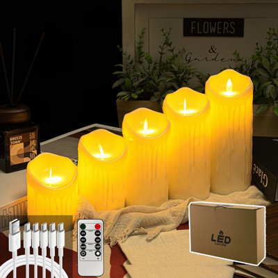 Amorly 5 Pack Usb Rechargeable Flameless Led Candles With Timer & Remote Control, Candle Lights For Wedding,festival,indoor&outdoor Decor - image 1
