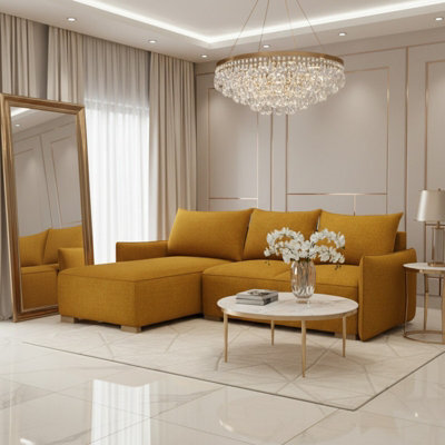 Focus L Mir Corner Sofa Bed With Storage Universal Side Hdf Chipboard Wood Frame Wavy Spring 240X155X87Cm Mustard - image 1