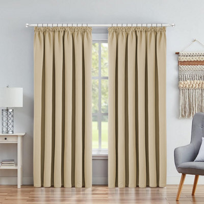 Ameha Cream Blackout Pencil Pleat Curtains Ready Made Thermal Insulated Heavy Thick Curtain 66''x90'' Bedroom Living Room Uk - image 1