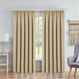 Ameha Cream Blackout Pencil Pleat Curtains Ready Made Thermal Insulated Heavy Thick Curtain 66''x90'' Bedroom Living Room Uk - thumbnail 1