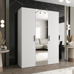 Arte Bari Ii Hinged Door Wardrobe 150Cm In White - Bright, Mirrored Storage For Effortless Modern Living - thumbnail 1