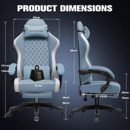 Luckracer Fabric Gaming Chair With Footrest, Ergonomic Computer Desk Home Office Chair With Pocket Spring Cushion, Light Blue - thumbnail 3