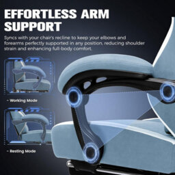 Luckracer Fabric Gaming Chair With Footrest, Ergonomic Computer Desk Home Office Chair With Pocket Spring Cushion, Light Blue - thumbnail 7