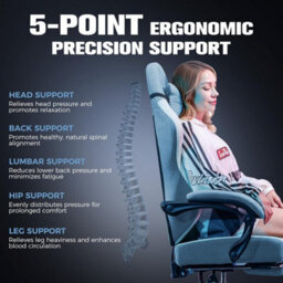 Luckracer Fabric Gaming Chair With Footrest, Ergonomic Computer Desk Home Office Chair With Pocket Spring Cushion, Light Blue - thumbnail 6