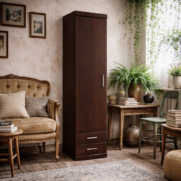 Wyld Haus Sonderborg Tall Narrow Cabinet, Dark Mahogany, 1 Door 2 Drawers - thumbnail 1