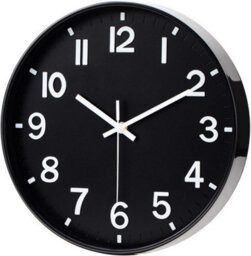 12 Inch Black Wall Clock  Modern Design Battery Operated With Silent Quartz Movement