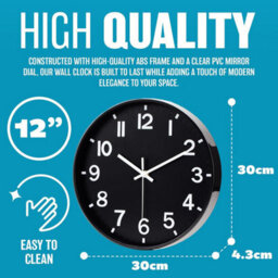 12 Inch Black Wall Clock  Modern Design Battery Operated With Silent Quartz Movement - thumbnail 7