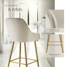 Tectake Bar Stool Avane - With Backrest, Upholstered, Velvet Look - Cream/gold, Set Of 4 - thumbnail 4