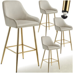 Tectake Bar Stool Avane - With Backrest, Upholstered, Velvet Look - Cream/gold, Set Of 4
